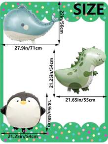 MECRLA 2pcs/3pcs Animal Balloon Decorations, 3 Animal Styles, Birthday Party Balloons, Gift Balloons, Wall Decor Balloons, Indoor/Outdoor Photography Balloons, Cartoon Balloons, Cute Balloons, Dinosaur Balloons, Whale Balloons, Penguin Balloons