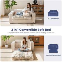 MAXYOYO Convertible Sofa Bed,Pull-Out Double Sofa Bed,2-In-1 Folding Sofa Bed Filled With High-Density Sponge,Folding Floor Sofa With Pillows,Suitable For Living Room,Bedroom,Study - 米色 - 查看 3