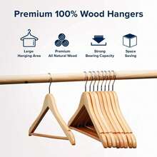 10/20/50 Pcs Premium Wooden Suit Pant Dress Coat Non-Slip Hangers  W/360° Swivel Hook - 米色 - 查看 2