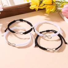 4 件复古合金 8 字形无限符号黑白编织手链，适合男士和女士 - 銀色愛心8字 - 查看 6