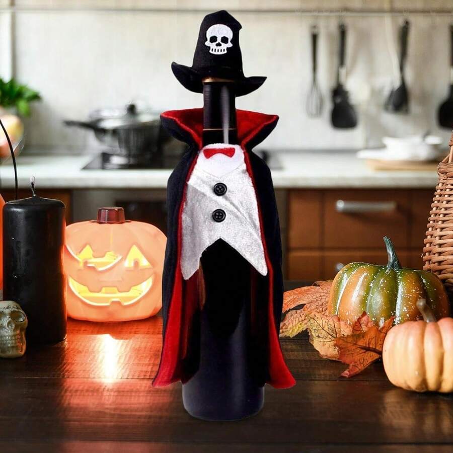 1 套万圣节吸血鬼服装、酒瓶套、吸血鬼城堡、香槟红酒袋、2025 年万圣节快乐派对的桌面装饰、万圣节礼物 - 彩色 - 查看 1