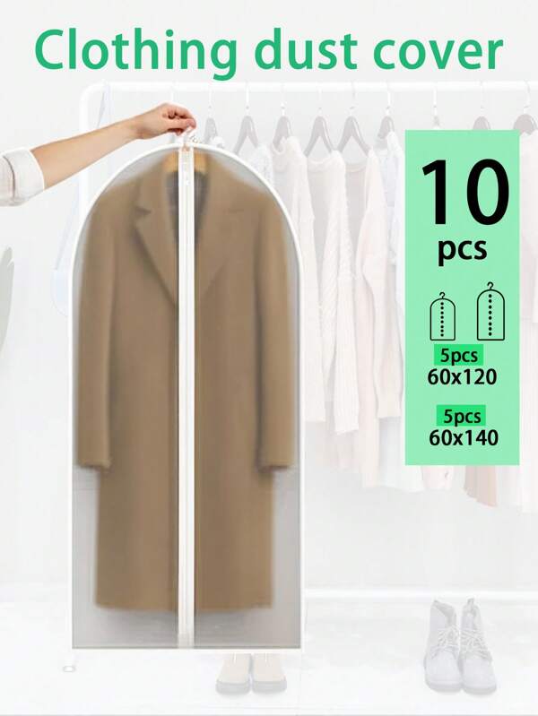 10 pièces Housses à vêtements anti-poussière, 5 pièces de 120 cm + 5 pièces de 140 cm, housses de costume suspendues, entièrement scellées, anti-poussière, housses de vêtements imperméables pour manteau, robe, organisateur d'armoire, convient pour la garde-robe de la maison, manteaux, vêtements, sacs, école, bureau, maison, voyage