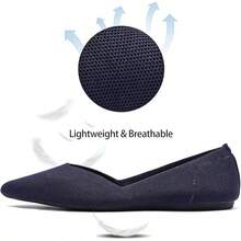 Womens Flat Shoes Classic Pointed Toe Flats Knitted Dress Shoes Soft Comfortable Dressy Flats Women - 6042海軍 - 查看 3