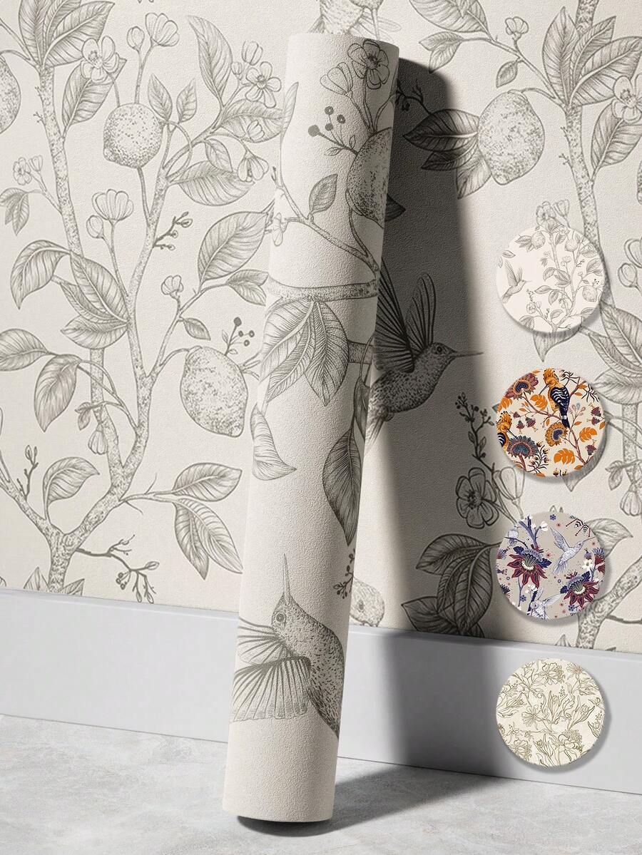 SUPSTICKER 3 件复古花卉、水果和鸟类图案墙面装饰贴纸（无粘合剂，用户需要购买胶水），适用于墙壁、浴室、橱柜、房间壁纸墙纸墙贴房间装饰 - 彩色 - 查看 1