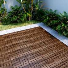 30Pcs Plastic Interlocking Deck Tiles, Solid Acacia Deck Tiles 12''x12''Interlocking Flooring Tiles Checker Pattern ,Patio Floor Decking Tiles For Balcony Decor Backyard - 棕色 - 查看 4