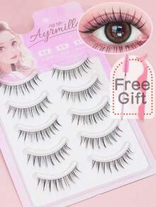 5对自然假睫毛蓬松柔软3D水貂睫毛纤长丝滑睫毛多层睫毛婚礼派对和俱乐部日常工作会议自然假睫毛佩戴舒适睫毛手工制作上睫毛翼尾眼拉长自然逼真睫毛全假睫毛