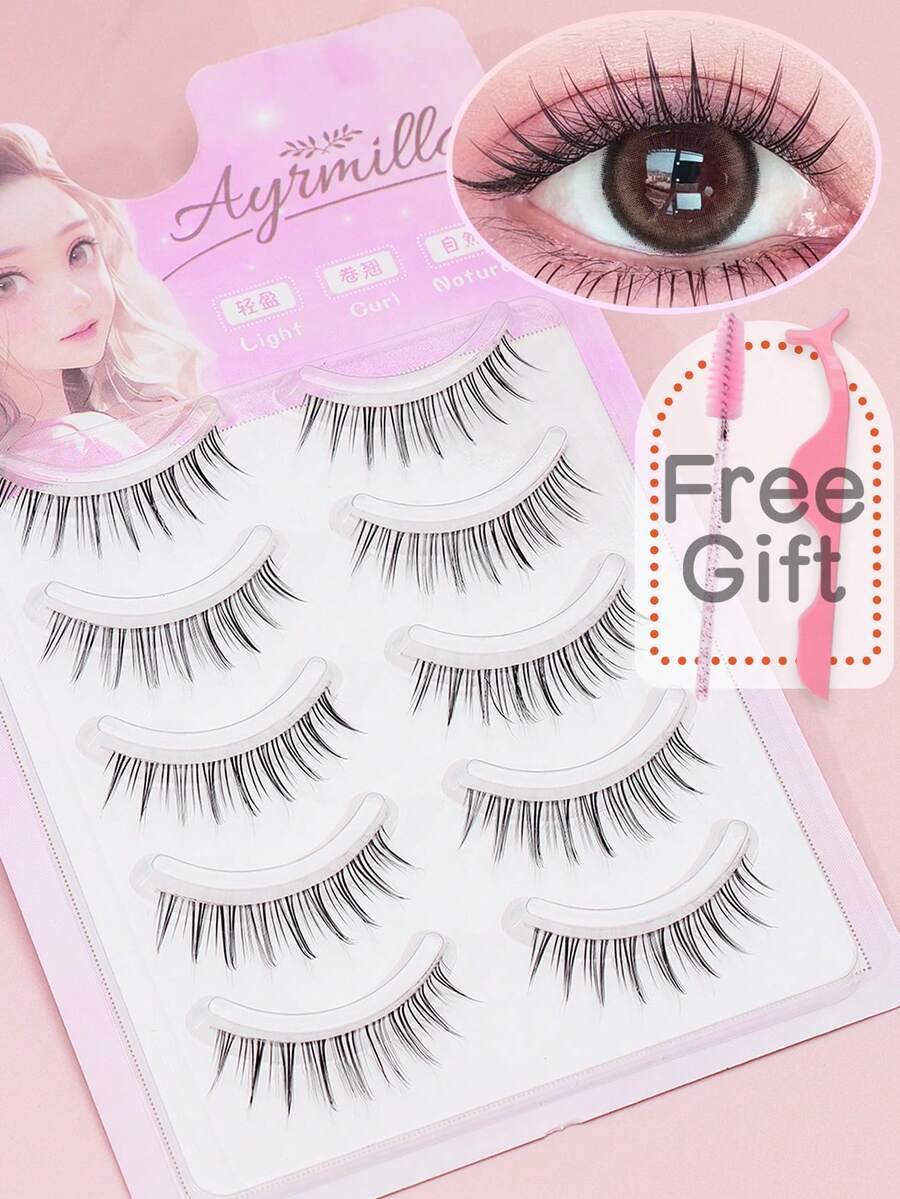 5对自然假睫毛蓬松柔软3D水貂睫毛纤长丝滑睫毛多层睫毛婚礼派对和俱乐部日常工作会议自然假睫毛佩戴舒适睫毛手工制作上睫毛翼尾眼拉长自然逼真睫毛全假睫毛