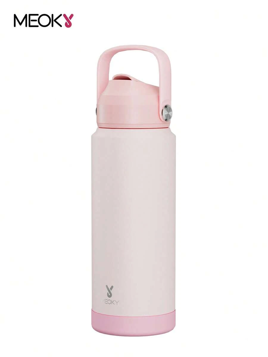 Meoky 24盎司保温水瓶，带吸管和手柄，防尘盖，防漏双层不锈钢 - 保冷24小时 - 适合健身、旅行、学校的运动水壶