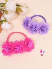 2 chiếc băng đô hoa cho bé, băng đô hoa màu trơn cho trẻ mới biết đi, trẻ sơ sinh, băng đô nylon co giãn mềm màu hồng nóng, băng đô hoa màu tím, phụ kiện tóc cho bé - Nhiều màu - Xem 4