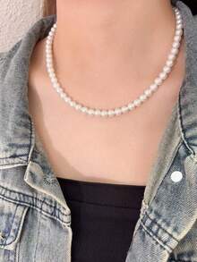 1條簡潔優雅假珍珠項鍊,適合女性日常/度假佩戴