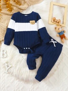 2pcs Toddler Baby Long Sleeve Fleece Cute Bear Design Set, Super Soft, Stretchy, Minimalist & Comfortable, For Baby Boys