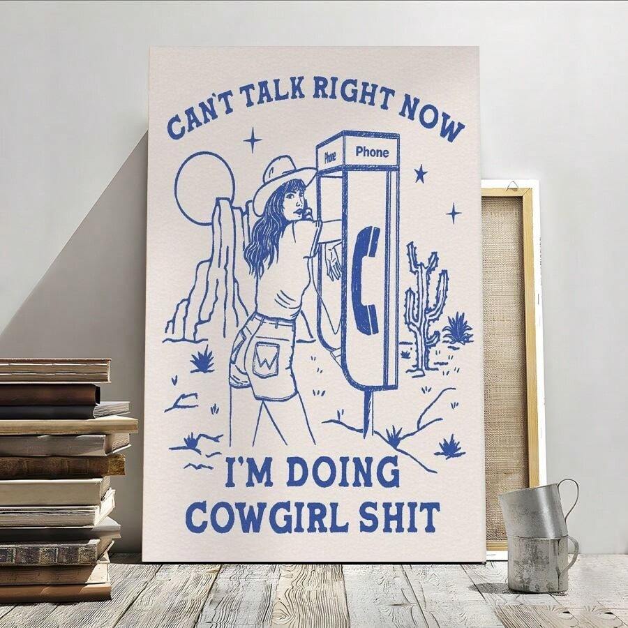 1pc Cowgirl, Telephone Booth, Retro Illustration Style Framed Wall Art - Canvas Prints Poster, Ready To Hang - Home Decor, Ideal For Home, Office Wall Decor, Family Gift, Living Room Bedroom Wall Decor - Lạc đà - Xem 1