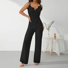 Beauace Womens Lace Sleeveless Backless See Through Mesh Hollow Out Ruffle Long Pants Bodycon Jumpsuit Rompers Clubwear - Black - View 4