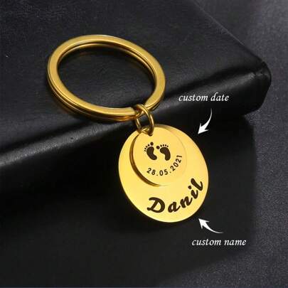 Chaveiro personalizado com nome de pai, mãe e filho, anel de chaveiro para mulheres e homens, joias de aço inoxidável, presente