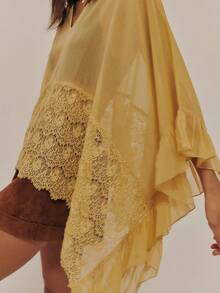 Women's Y2K Lace Poncho Top V Neck Batwing Sleeve Sheer Top See Through Ruffle Flowy Chiffon Blouse Loose Going Out Shirt Beach Party Streetwear - Màu vàng - Xem 2