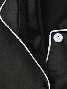 Girls Pajamas, Satin Silky Pjs Set Kids 2Pcs Button-Down Nightwear Sleepwear Gift For Kids - 黑色 - 查看 6