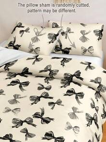 3 件水彩米色黑色蝴蝶结可爱数码印花羽绒被套套装(1 个羽绒被套 + 2 个枕套,无填充物),日常使用涤纶柔软亲肤,适用于卧室、室内、所有季节 - 彩色 - 查看 6