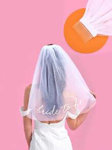 1件装新娘头纱发箍带梳子，婚礼新娘头纱，单身派对配饰，白色蝴蝶结新娘头纱，优雅多层珍珠头纱发夹新娘头纱，婚礼蝴蝶头纱白色珍珠发夹薄头纱新娘短头纱发饰单身派对 - 彩色 - 查看 3