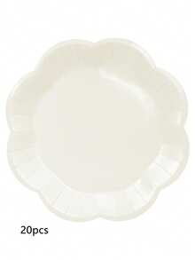 10pcs/20pcs/50pcs Ivory Scalloped Paper Plates Party Supplies Cream Paper Party Decorative Plates Table Decorations For Cake Dessert Dinner Babe Shower Wedding Birthday Party Supplies