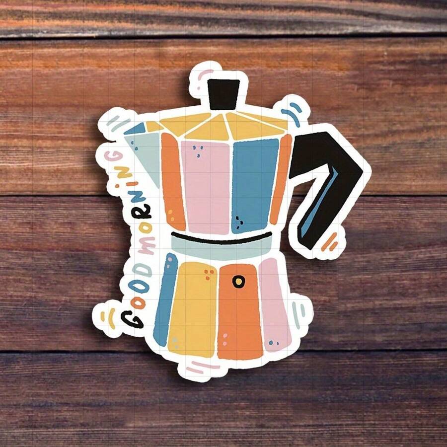 3英寸“早安浓缩咖啡贴纸，咖啡爱好者的完美之选！非常适合个性化马克杯、笔记本和厨房装饰。非常适合咖啡师、学生以及任何热爱咖啡文化的人。类别：食物贴纸、咖啡艺术、可爱设计、烹饪贴纸。”