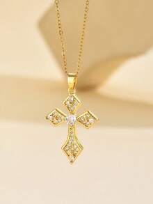 Nooxian 1 chiếc vòng cổ thánh giá bằng đồng Zirconia dành cho nữ - Vàng - Xem 6