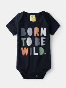 Body Bebê Manga Curta Born To Be Wild Preto 293 - Ola Kids