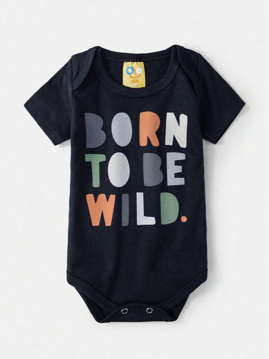 Body Bebê Manga Curta Born To Be Wild Preto 293 - Ola Kids