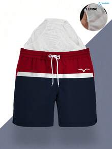 Men's Quick-Dry Mesh-Lined Swim Trunks With Drawstring Waist, Side Pockets And Seagull Print - Multicolor - View 3