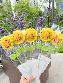 1pc & 5pcs Handmade Crochet Sunflower, Eternal Artificial Woven Sunflower, Knitted Lifelike Sunflower, Preserved Flower, Best Gift For Birthday, Wedding, Graduation, Father's Day, Mother's Day, Teacher's Day. Suitable For Home Decor In Restaurant, Living Room, Bedroom, Also Ideal For Holiday Gifts And Party Decoration. Optional Handbag Gift Packaging Available. - Orange - View 4