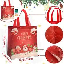 5 件随机圣诞快乐礼品袋带手柄 - 可重复使用的无纺布手提袋，适用于节日礼物、派对礼物和购物，带有圣诞老人、雪人、驯鹿和各种设计 - 9*8.7*4.3 英寸，款式和颜色随机