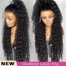 13x6 巴西原生发深波浪蕾丝前假发 200% 密度 28 英寸卷发真人发假发 女士自然黑色高清透明蕾丝无胶前假发 混合真人发 预拔婴儿发