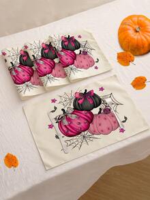 4pcs/6pcs/60pcs Halloween Placemats, Pink Pumpkin, Spider Web, Skull, Bat & Letter Linen Placemats, Dirt-Resistant For Home, Restaurant, Dining Decoration - Multicolor - View 7