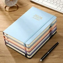 1pc A5 Thick 2026 New English Planner Notebook, 180 Sheets/360 Pages Thick Year Calendar, 365 Daily Plan Agenda Book For Daily Life, Office, School Use, Elastic Band A5 Diary
