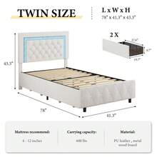Twin/ Full/ Queen Bed Frame With Drawers, Upholstered Bed Frame With LED Lights, Modern Platform Bed Frame With Headboard And Footboard, Diamond Tufted Design, No Box Spring Needed, White/ Pink/ Black/ Purple/ Yellow (Twin Size 2 Drawers/ Other Size 4 Drawers) * Bed Frame Queen Bed Frame Bed Queen Bed Frame King Bed Frame Bedroom Furniture Bed Frame Full Full Size Bed Frame Twin Bed Frame Beds Cozy Bedroom Home Bedroom Refresh Room Decor Home Decor Christmas Decor Bedroom Decor Valentine Day Decor Storage Living Room Decor Furniture House Decor Halloween Decorations  ( USB LED Strip) - White - View 7