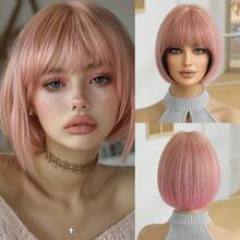 Breathable Realistic 12 Inch Bob Wig With Bangs - Short Straight Hair Wig, Suitable For Halloween Party, Women Heat-Resistant Synthetic Wig, Party, Holiday, Cosplay - Multicolor - View 3