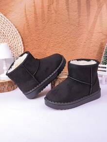 Autumn/Winter New Kids Snow Boots, Mid-Large Children Flat Shoes, Plush Thick Sole Boys Warm Boots, Toddler Short Booties - Black - View 3