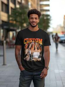 Customized T Shirt Custom Bootleg Rap Tee Shirt For Boyfriend Girlfriend Wife,Family,Personalized Face Tshirt Vintage Graphic T-Shirt Gift Idea For Birthday,Valentine's Day - Black - View 3