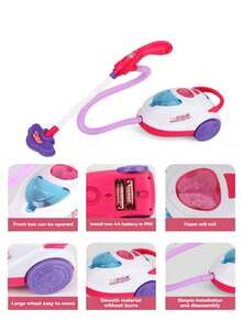 1pc Kids Realistic Vacuum Cleaner Toy Set, Mini Handheld Portable With Roller, Colorful Lights, Educational & Interactive Cleaning Playset, Suitable For 3-12 Years Old Boys And Girls, Gift
