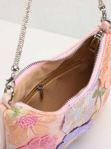 1 件华丽网眼刺绣和提花 3D 花卉图案优雅单肩包，适合日常通勤、夏季海滩旅行和休闲度假（花卉图案随机发送）