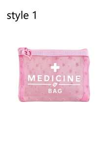 粉色愛心迷你便攜式網格藥袋，印有「Medicine」與十字圖案，可用作急救包、醫療緊急包收納袋、戶外居家藥丸收納袋、旅行收納袋、化妝包、護膚品收納袋、護唇油收納袋，亦適合做為母親節禮物、開學禮物、生日禮物、浴室收納袋、學生宿舍盥洗包，適用於妻子、老師、家人、朋友。(6款可選) - 粉色 - 查看 15