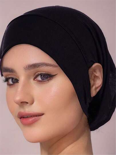 1pc Women Solid Color Hijab,Scarf With Headphone Hole, Islamic Multi-Color Headwrap Bandana Hat, Hijab Cap, Casual Versatile Daily Head Scarf Accessories