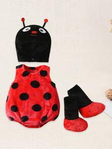 Baby Boy Girl Halloween Costume Animal Costume Plush Sleeveless Crew Neck Romper Hat Shoes Party Clothes - Red - View 4