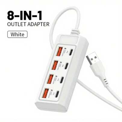 8-In-1 USB Charger Socket,Multi-Port Fast Charging,PD25W Multi-Device Charging Power Adapter With USB-C Ports For, Compatible With 5V USB Devices,Including Computers, Laptops, Tablets, And More