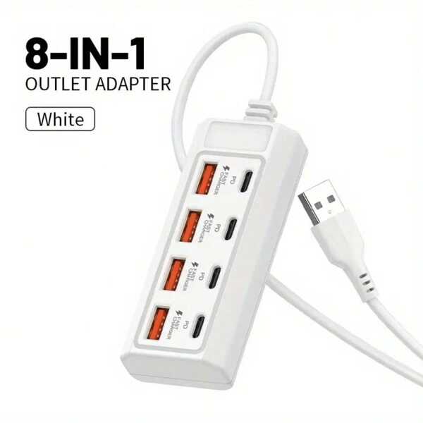 8-In-1 USB Charger Socket,Multi-Port Fast Charging,PD25W Multi-Device Charging Power Adapter With USB-C Ports For, Compatible With 5V USB Devices,Including Computers, Laptops, Tablets, And More
