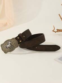 新款西部牛仔风格腰带，休闲复古波西米亚街头时尚 PU 皮革马头扣腰带，适合牛仔裤和休闲装，春夏秋冬秋季，秋季，万圣节秋冬配饰