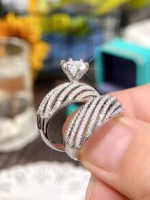 2pcs Luxury & Elegant Women's Sparkly Ring Set - Geometric Wedding Engagement Party Jewelry Accessory - Size 6-11