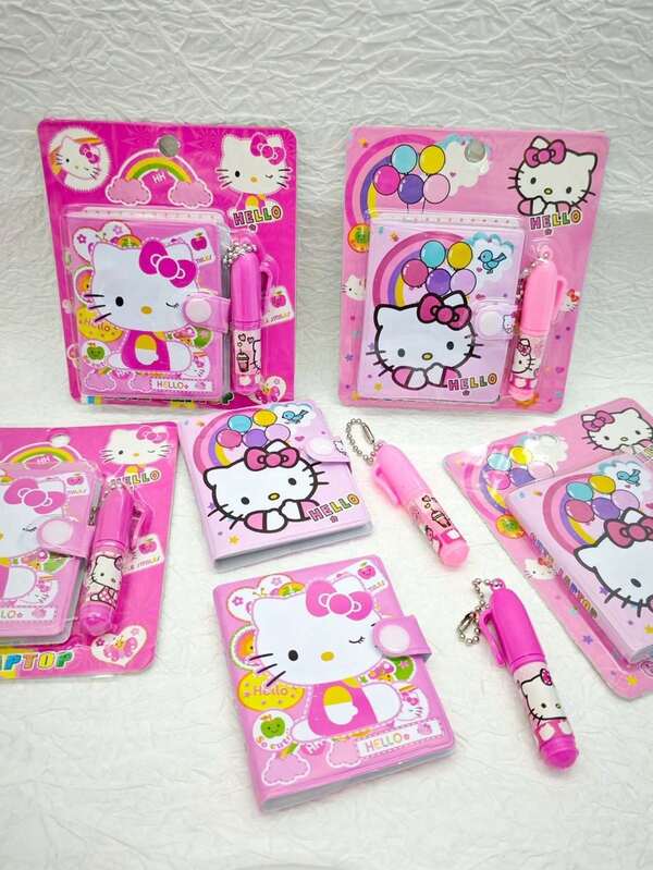 Sanrio 1Set Or 2Sets Sanrios Random Style Kawaii Hello Kittys Pocket Book Kittys Cat Hand Book Notepad Paper Notebook Cartoon Stationery Gift
