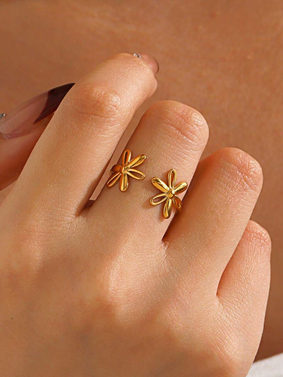 1 chiếc nhẫn hở bằng thép không gỉ thời trang, phù hợp để đeo hàng ngày cho phụ nữ - Nhiều màu - Xem 1