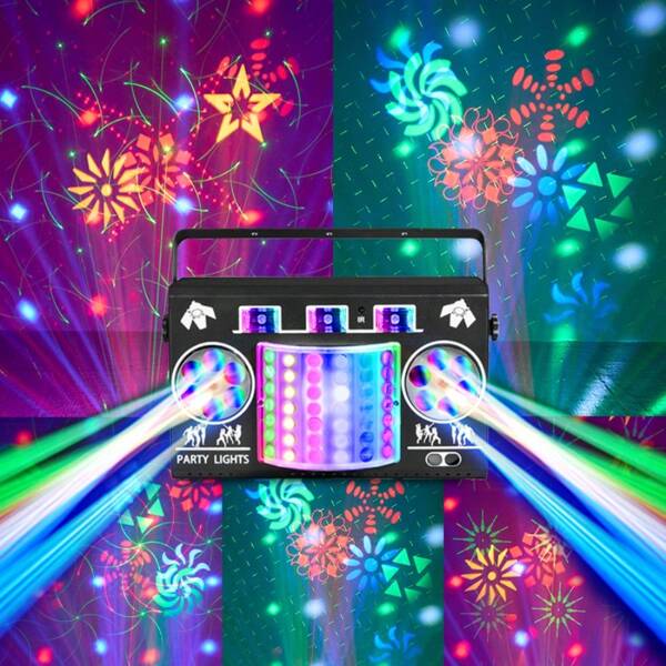 Luz de bola de discoteca para fiesta, máquina de iluminación láser 5 en 1 con control DMX y por voz, luz de fiesta RGBW y estroboscópica para interior, carnaval, club de baile, actuación de DJ, KTV, karaoke, Halloween, Navidad y reuniones familiares