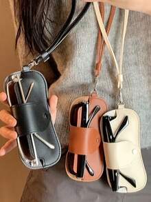 1 bolsa para óculos de pescoço, estojo para óculos, bolsa de couro sintético estilosa, suporte protetor fofo para óculos de sol, organizador portátil para óculos de viagem, capa protetora macia para óculos/óculos de sol, leve e compacto, acessório moderno, ideia de presente, armazenamento para óculos resistente a arranhões, perfeito para atividades ao ar livre, escritório, praia, carro, bolsa, academia e uso diário. Acessórios essenciais para viagem, bolsa de viagem, férias, volta às aulas, material escolar, óculos de sol feminino. - Multicolorido - Ver 1